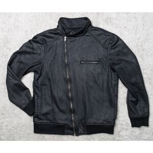 Kane & Unke Black Fleece Asymmetrical Full Zip Mock Neck Jacket Mens Size L